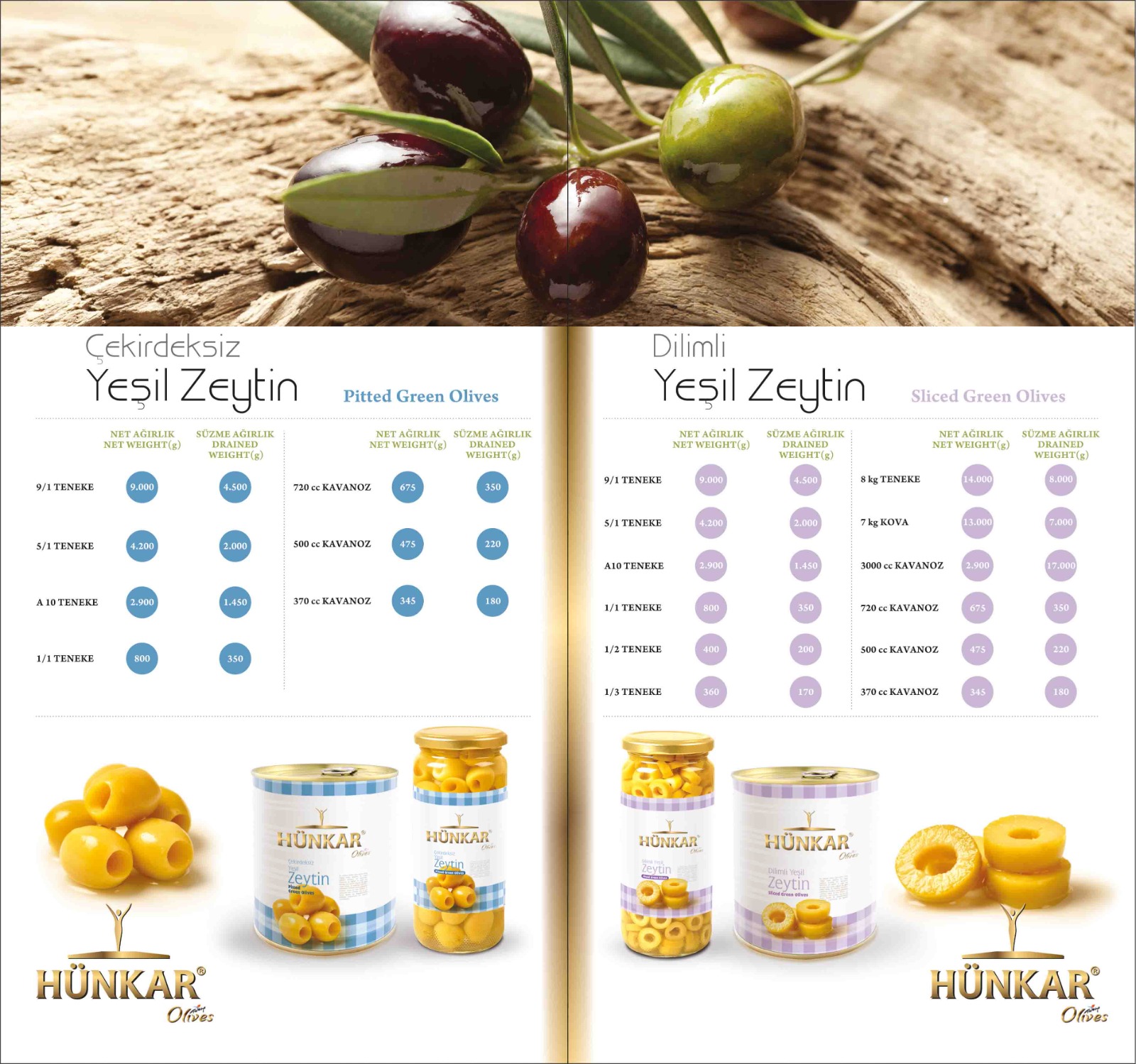 Çekirdeksiz ve Dilimli Yeşil Zeytin Kataloğu